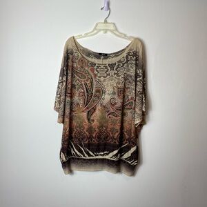 Chic Paisley Women's Blouse in Cream and Brown